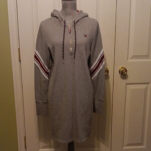 Tommy Hilfiger Gray Hoodie Dress with Red and White Accents